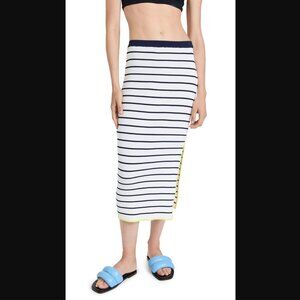 NWT STAUD Women's Lorraine Skirt, White/Navy/Electric Lime